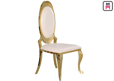 kaufen Hotel-ohne Arme Oval-Rückseiten-Edelstahl-Restaurant-Stühle mit Gold/Chrome-Ledersitz online manufacture