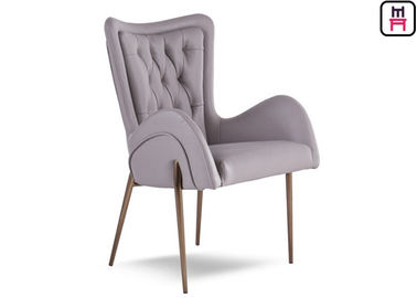 Lederne Arm-Hotelzimmer-Stühle mit dem Knopf dekorativ/den Edelstahl-Beinen