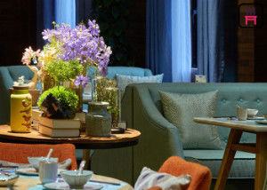 Garten-Thema-Kaffeestube-Restaurant-Sofa-Satz, Weinlese-Restaurant-Stand-langlebiges Gut