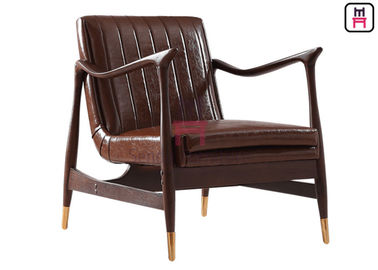 Sofa-Stuhl-Aschhölzerner Rahmen Browns lederne einzelne mit kupfernen Füßen 73 * 68 * 85cm