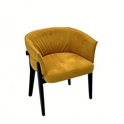 Gelber Luxus-Velvet-Stuhl mit Polster aus Ascheholz